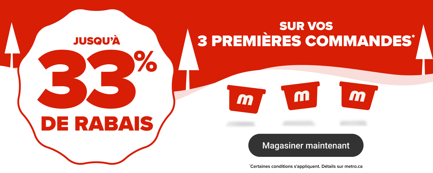 Jusqu'à 33% de rabais sur vos 3 premières commandes.