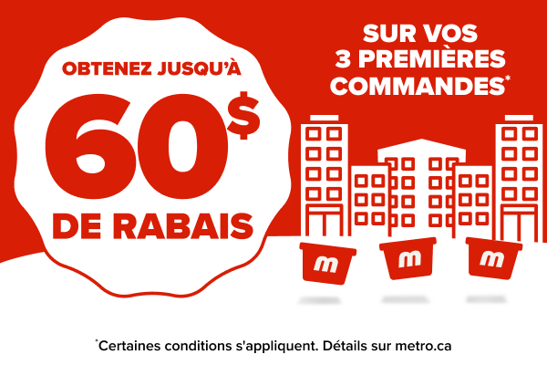 Obtenez 60$ de rabais sur vos 3 premières commandes