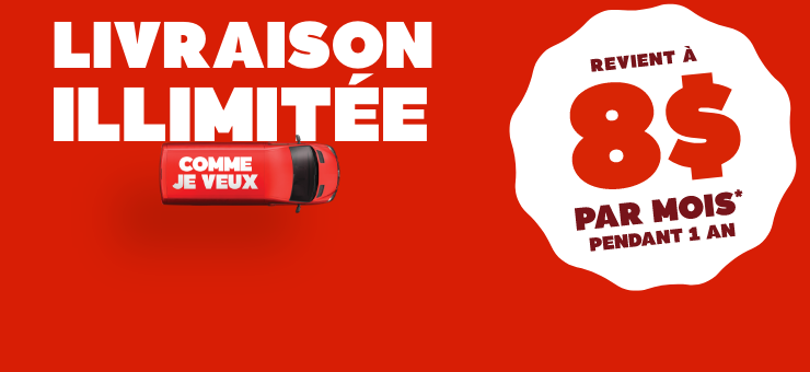 Livraison illimitée revient à 8$ par mois pendant 1 an