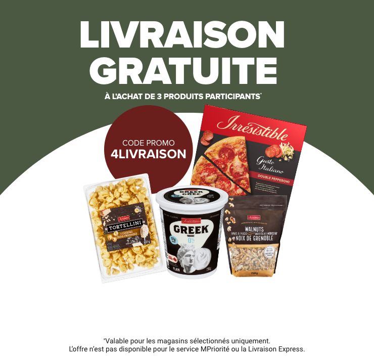 Livraison Gratuite à l'achat de 3 produits participants. Code promo 4LIVRAISON