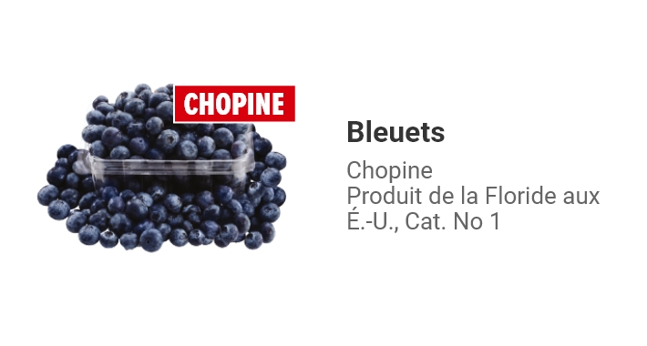 Bleuets. Chopine. Produit de la Floride aux É.-U., Cat. No 1.