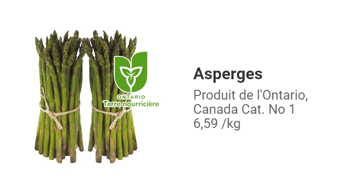Asperges. Produit de l'Ontario Canada. Cat. No 1.