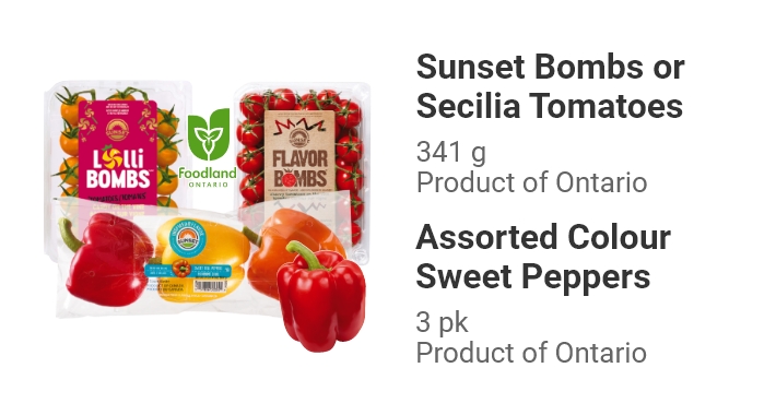 Sunset Bombs or Secilia Tomatoes. Product of Ontario.