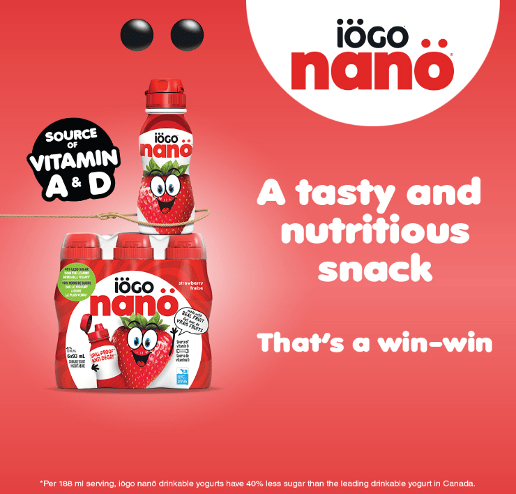 iÖGO nanö. Source of Vitamin A & D. A Tasty and Nutritious Snack. That's a Win-Win