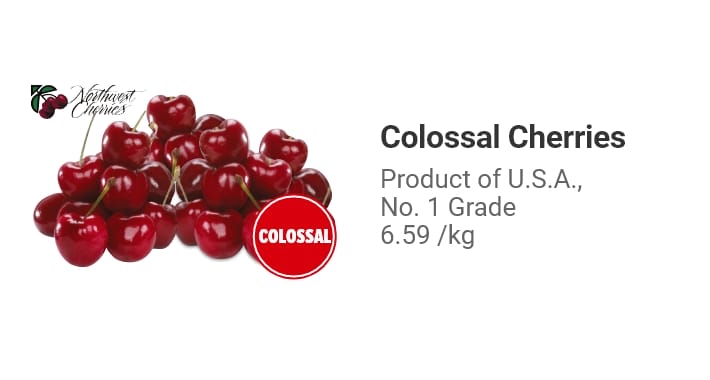 Colossal Cherries. Product of U.S.A., No. 1 Grade.