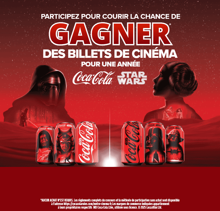 Participez pour courir la chance de gagner des billets de cinéma pour une année. Coca-Cola Star Wars.