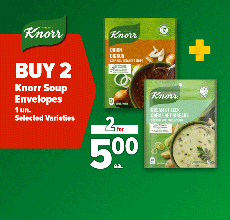 Buy 2 Knorr Soup Envelopes 1 un, Selected Varieties & Get 1 Free Selection Sour Cream, 450 - 500 ml, Selected Varieties.