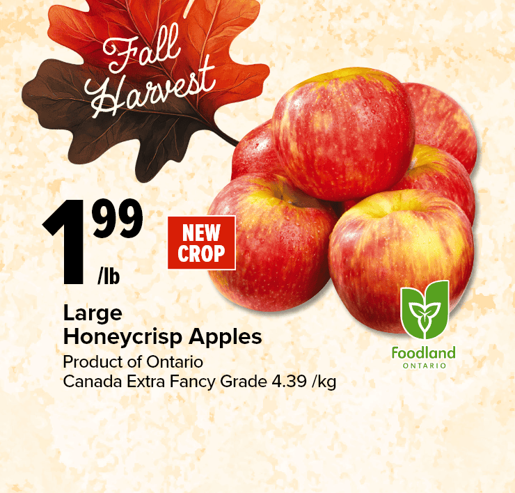 Large Honeycrisp Apples, Product of Ontario, Canada Extra Fancy Grade.
