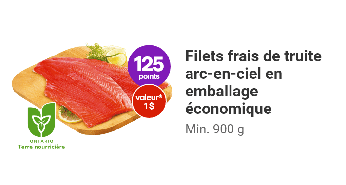 Filets frais de truite arc-en-ciel en emballage économique Min. 900 g.