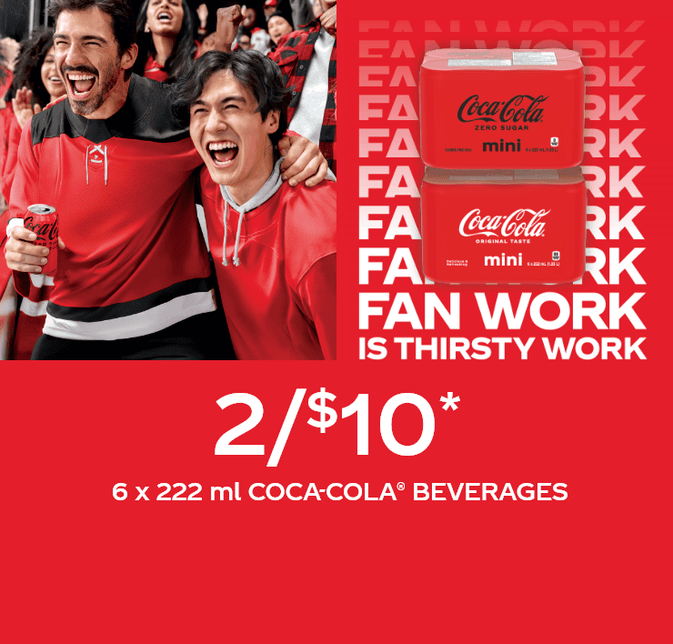 6 X 222 ml, Coca-Cola Beverages. Fan Work is Thirsty Work.