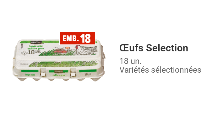 Œufs Selection 18 un. Variétés sélectionnées.
