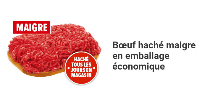 Boeuf haché maigre en emballage économique.