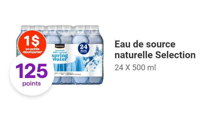 Eau de source naturelle Selection, 24 X 500 ml.