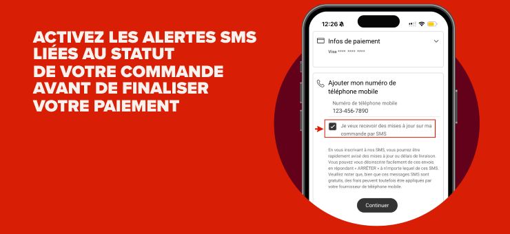 Activez les alertes SMS liées au statut de votre commande avant de finaliser votre paiement.