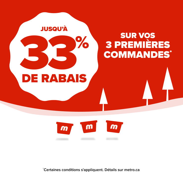 Jusqu'à 33% de rabais sur vos 3 premières commandes*