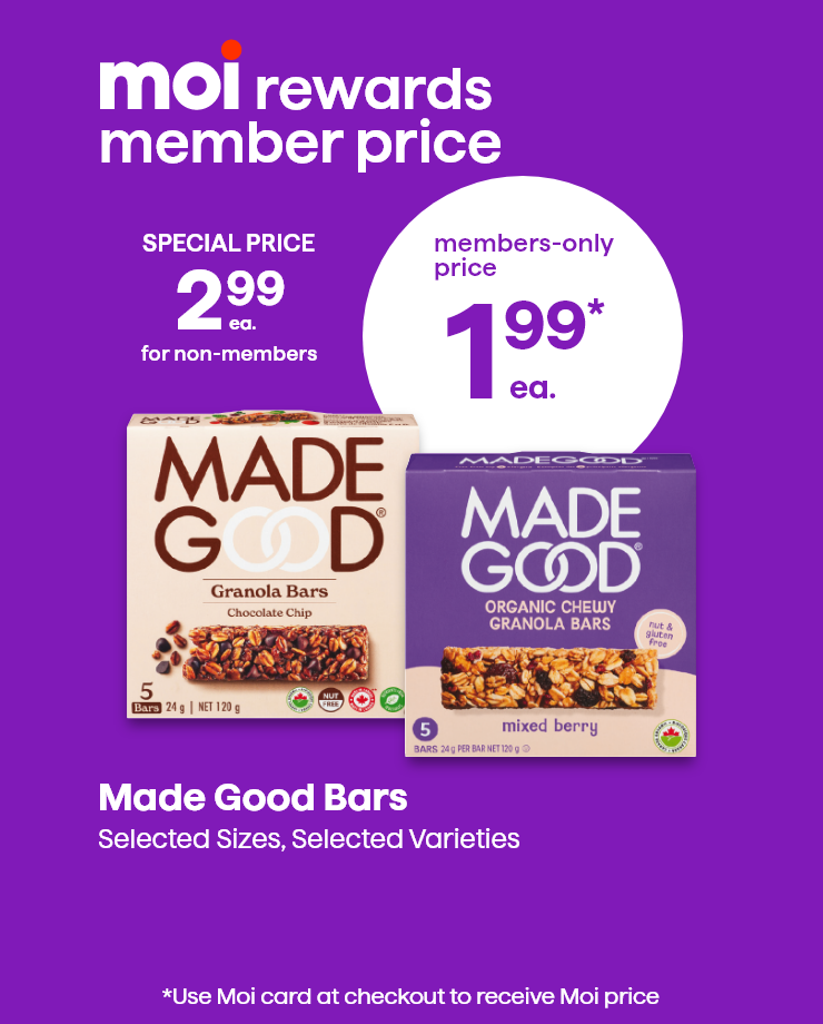 Moi Rewards Member Price. Made Good Bars.