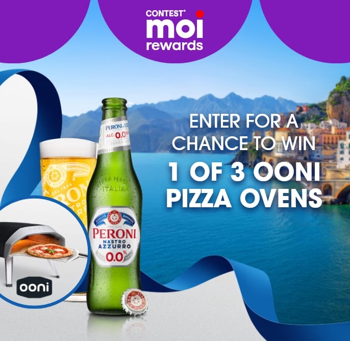 Contest* Moi rewards Peroni - Enter for a Chance to win One (1) of three (3) Ooni Karu 12 Multi-Fuel Pizza Ovens, each including a 12 inches pizza peel, valued at $500