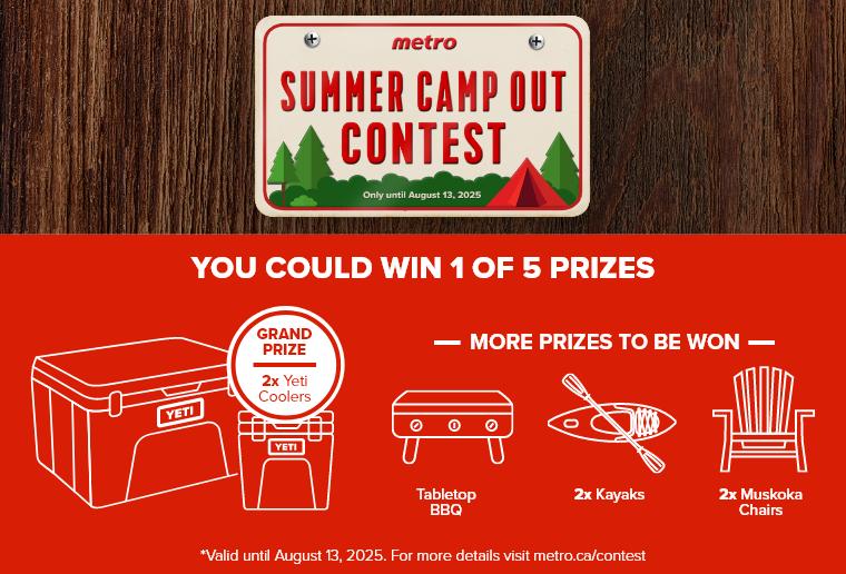 Summer Camp Out Contest - Grand prize 2x Yeti coolers - More prizes to be won: Tabletop BBQ - 2x Kayaks - 2x Muskoka Chairs - Only until August 13, 2025