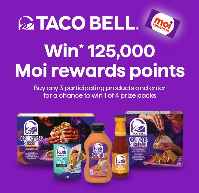 Contest Moi rewards Taco Bell. Enter for a Chance to win 125,000 moi rewards points.
