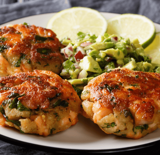 Mini salmon fritters with mango mayo