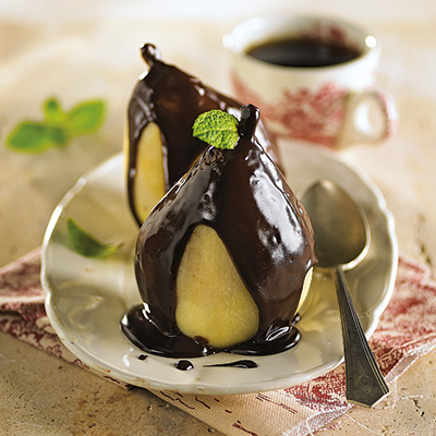 Poached Pears with Chocolate Sauce