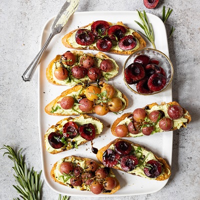 Roasted Grape and Cherry Crostini Duo