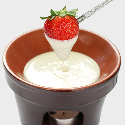 Fondue choco-blanc et amandes