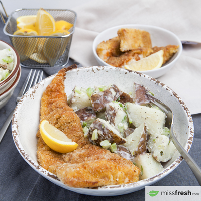 "Fried" Cod with Potato Salad