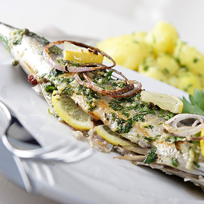 Stuffed Brook Trout with Green Onion Vinaigrette