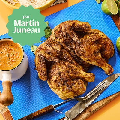 Whole butterflied chicken with Indian spices topped with homemade butter chicken sauce