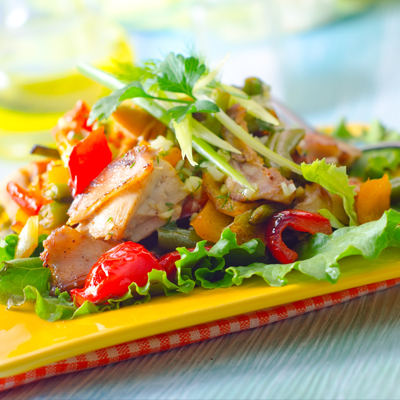 Chicken Salad with Oka and Grilled Peppers