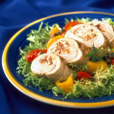 Raclette Cheese and Chicken Salad with Grilled Peppers