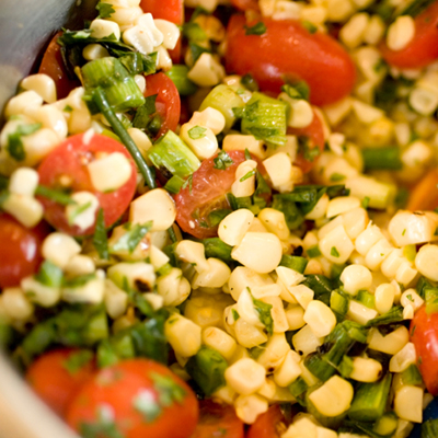 Tomatoes and corn with Oregano Feta Salad