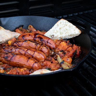 Duck Sausages and Salsa Seared on the Grill